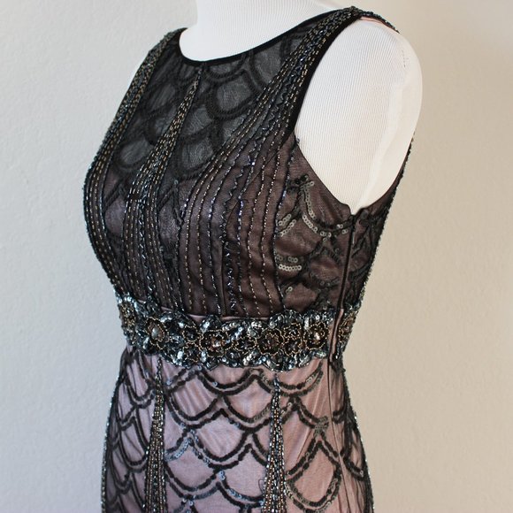 NEW Sue Wong 1920s Gatsby Art Deco Black Rose Beaded & Sequined Cocktail Dress 0 - Picture 8 of 12